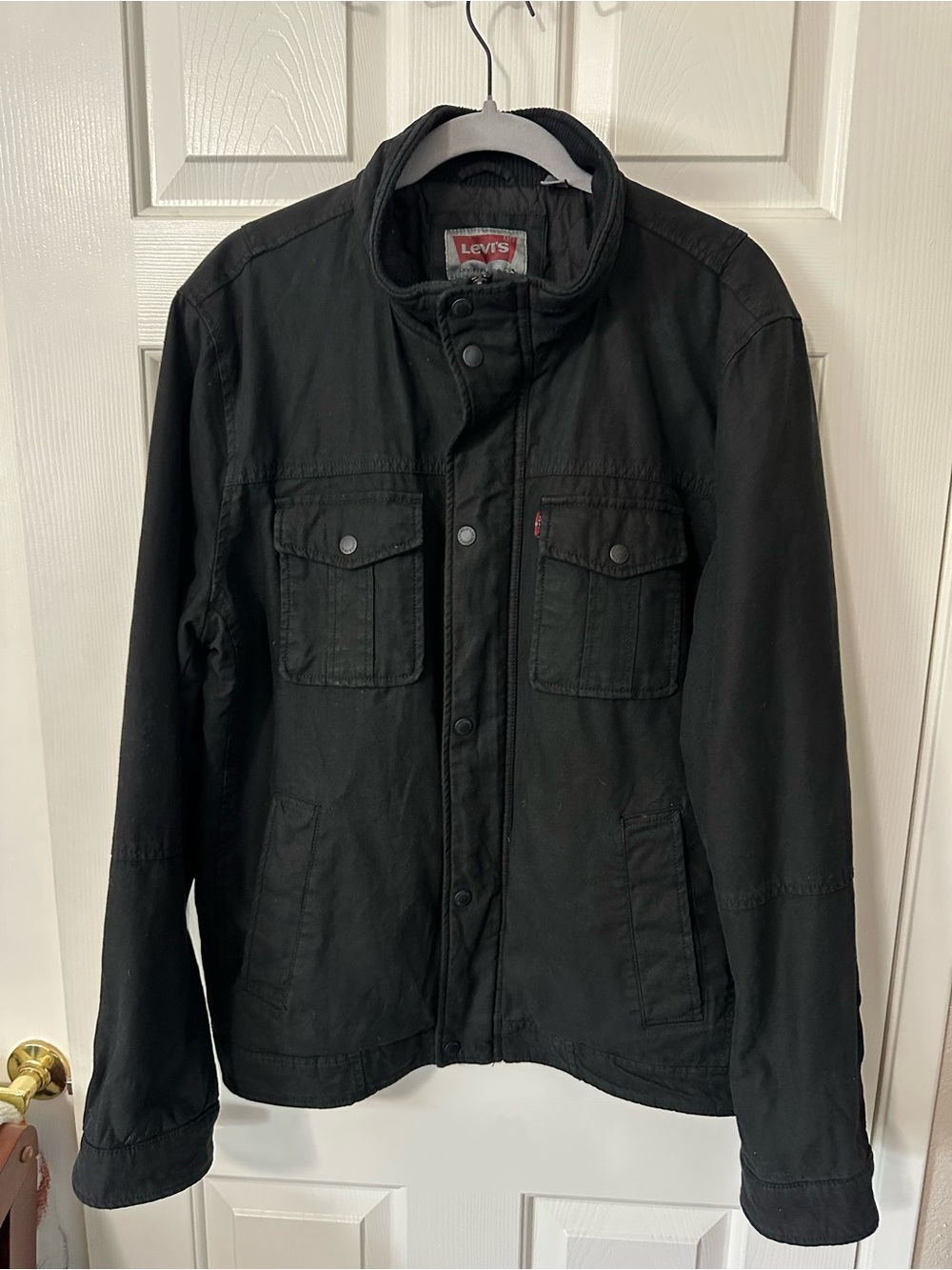Levi's Black Denim Jacket with Stand Collar lined and pockets Mens Large